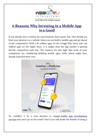 6 Reasons Why Investing in a Mobile App is a Good