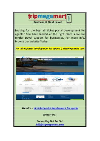 Air ticket portal development for agents  Tripmegamart.co