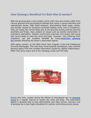 How Ginseng is Beneficial For Both Men & women?