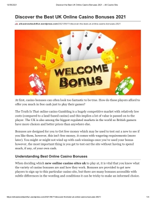 Discover the Best UK Online Casino Bonuses 2021