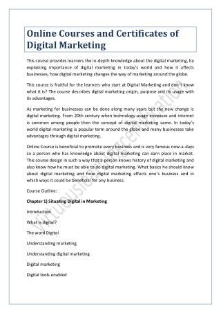 Online Courses and Certificates of Digital Marketing