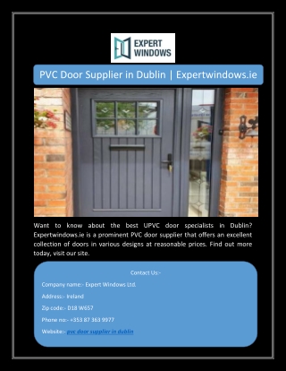 PVC Door Supplier in Dublin | Expertwindows.ie