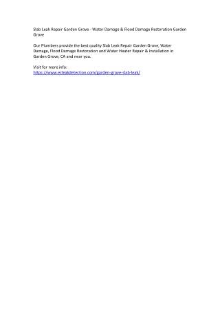 Slab Leak Repair Garden Grove - Water Damage & Flood Damage Restoration Garden G