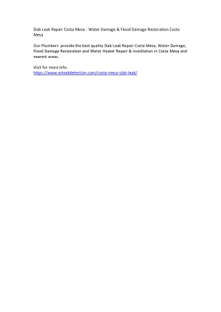 Slab Leak Repair Costa Mesa - Water Damage & Flood Damage Restoration Costa Mesa