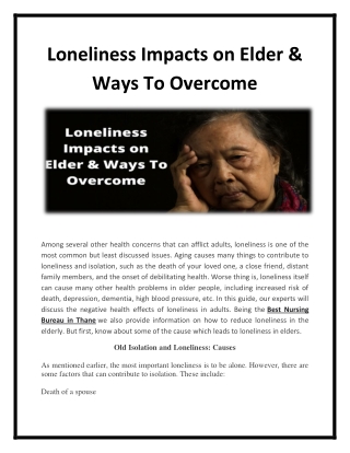 What are the effects of senior isolation and what do seniors do about it