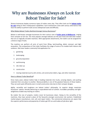 Why are Businesses Always on Look for Bobcat Trailer for Sale