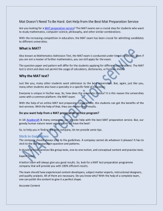 Mat Doesn’t Need To Be Hard. Get Help from the Best Mat Preparation Service