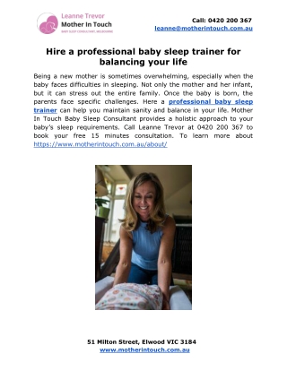 Hire a professional baby sleep trainer for balancing your life