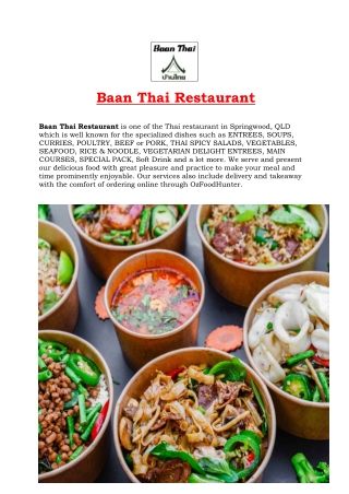 5% Off – Baan Thai Restaurant Springwood Delivery, QLD