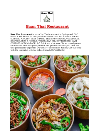 5% Off – Baan Thai Restaurant Springwood Delivery, QLD