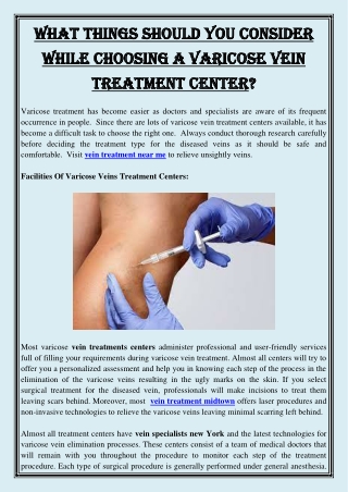 What Things Should You Consider While Choosing A Varicose Vein Treatment Center