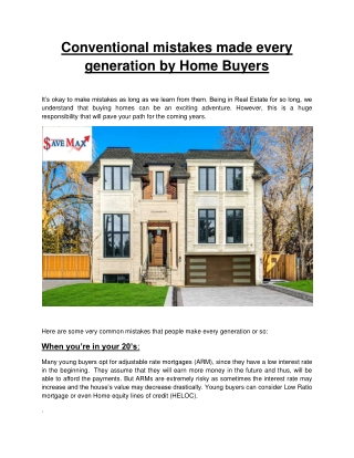 Conventional mistakes made every generation by Home Buyers