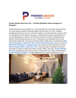 Premier Abodes Electronic City -  The Best Affordable Interior Designers in Bangalore