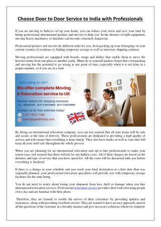 Choose Door to Door Service to India with Professionals