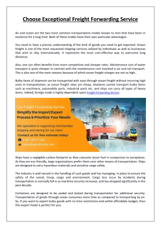 Choose Exceptional Freight Forwarding Service