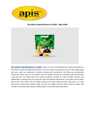 Dry dates manufacturers in India - Apis India