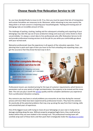 Choose Hassle-free Relocation Service to UK