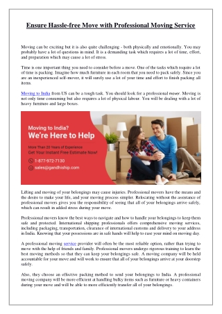 Ensure Hassle-free Move with Professional Moving Service