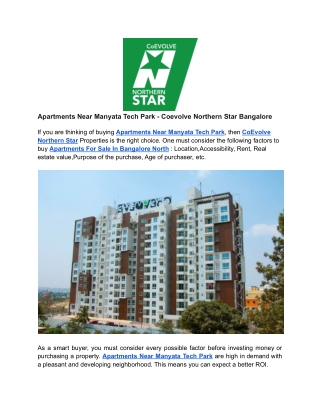 Apartments Near Manyata Tech Park - Coevolve Northern Star Bangalore