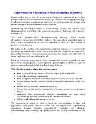 Importance of e-learning in Manufacturing Industry