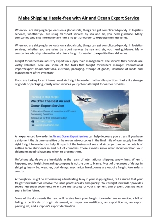 Make Shipping Hassle-free with Air and Ocean Export Service