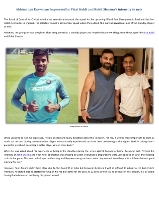 Abhimanyu Easwaran Impressed by Virat Kohli and Rohit Sharma
