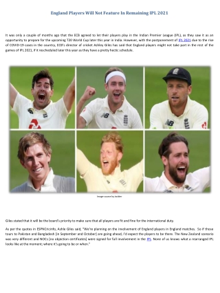England Players Will Not Feature In Remaining IPL 2021