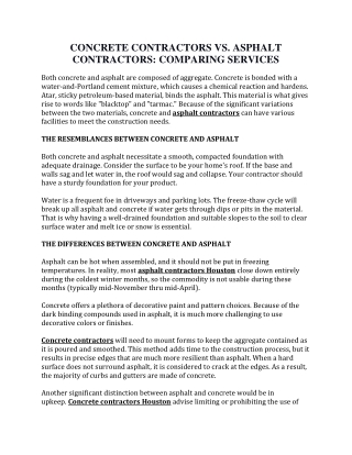 Concrete Contractors Vs. Asphalt Contractors Comparing Services