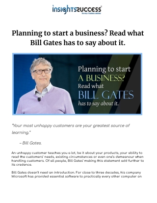 Planning to start a business? Read what Bill Gates has to say about it.