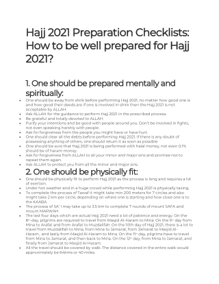 Hajj 2021 Preparation - Checklists How to be well prepared for Hajj 2021