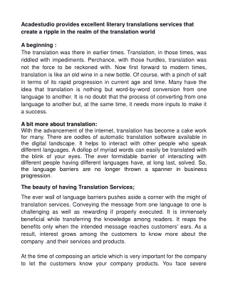 Acadestudio provides excellent literary translations services