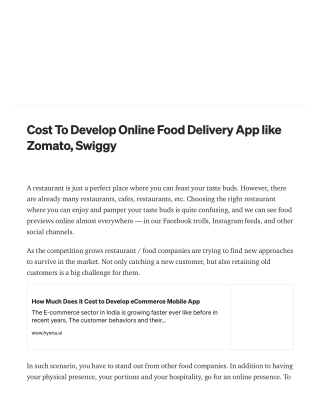 Cost To Develop Online Food Delivery App like Zomato, Swiggy