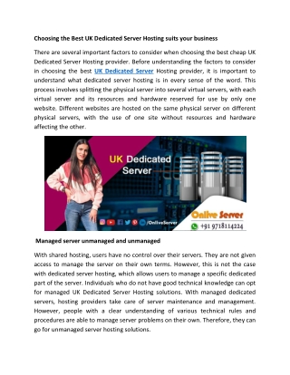 Choosing the Best UK Dedicated Server Hosting suits your business