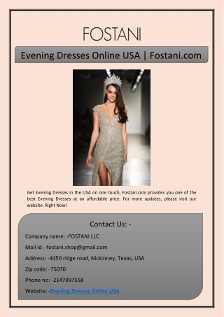 Evening Dresses Online USA | Fostani.com