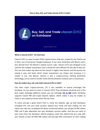 How to Buy, Sell, and Trade Litecoin (LTC) in India?