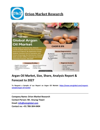 Argan Oil Market Trends, Size, Competitive Analysis and Forecast 2021-2027