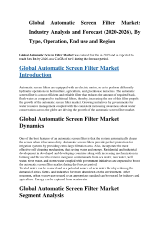 Global Automatic Screen Filter Market