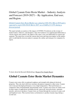 Global Cyanate Ester Resin Market