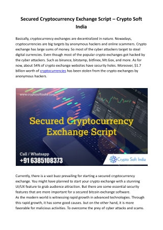 Secured Cryptocurrency Exchange Script - Crypto Soft India