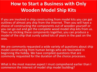 How to Start a Business with Only Wooden Model Ship Kits