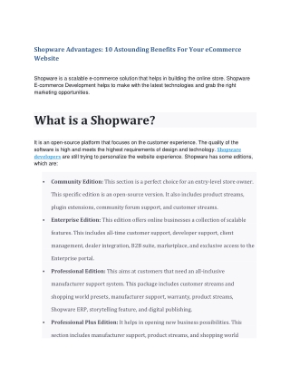 Shopware Advantages