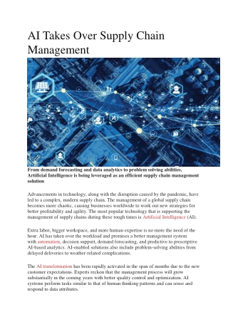 AI Takes Over Supply Chain Management