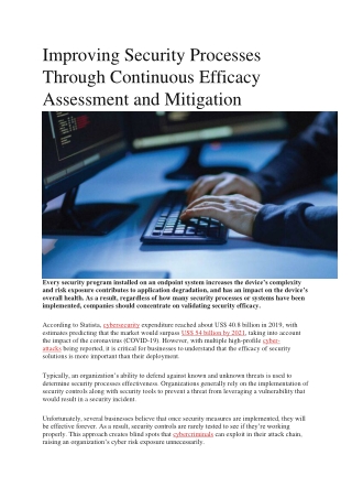 Improving Security Processes Through Continuous Efficacy Assessment & Mitigation