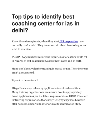 The Top tips to identify best coaching center for ias in delhi
