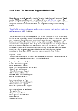 Saudi Arabia OTC Braces and Supports Market Report