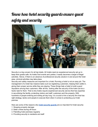 Know how hotel security guards ensure guest safety and security