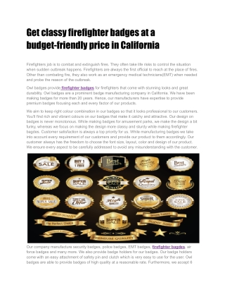 Get classy firefighter badges at a budget-friendly price in California