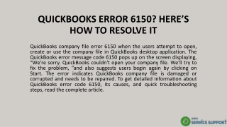 QUICKBOOKS ERROR 6150? HERE’S HOW TO RESOLVE IT