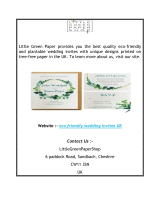 Eco Friendly Wedding Invites UK  Littlegreenpapershop.com