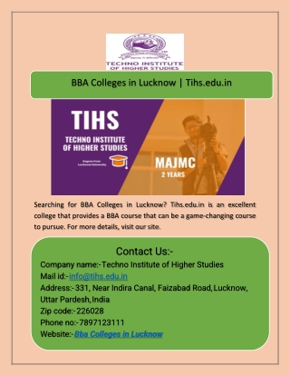 BBA Colleges in Lucknow  Tihs.edu.in
